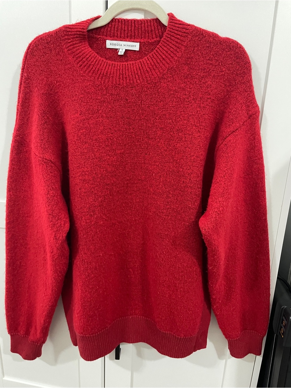 Rebecca Minkoff Rae Sweater Womens S Red Brushed Knit Button Side Slit Pullover